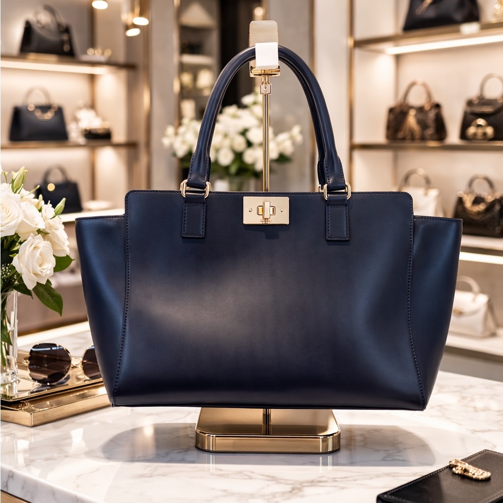 Elegant Navy Blue Leather Handbag